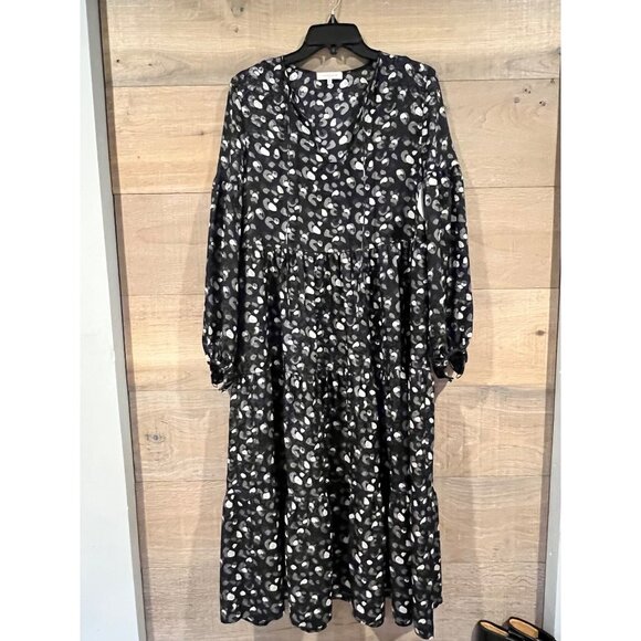 Lafayette 148 NY LIPE LEOPARD PRINT TIE NECK SILK MIDI DRESS SIZE XS - Picture 4 of 12